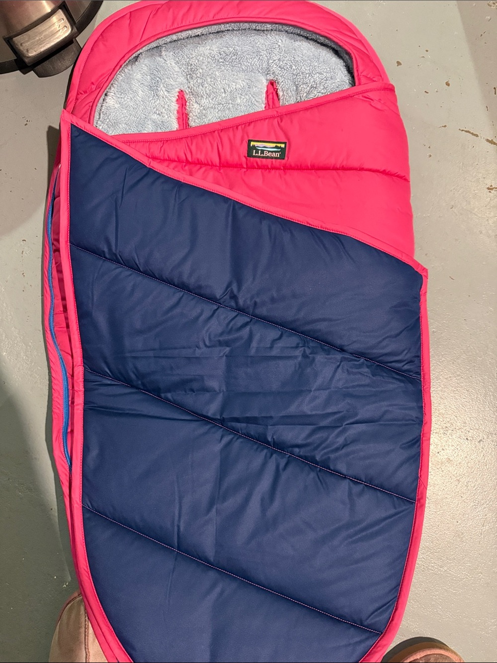 L.L.Bean Pink and Navy Quilted Baby Footmuff